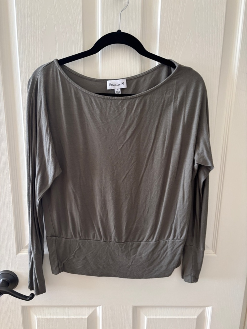 Veronica M Olive long  Sleeve Boatneck Top